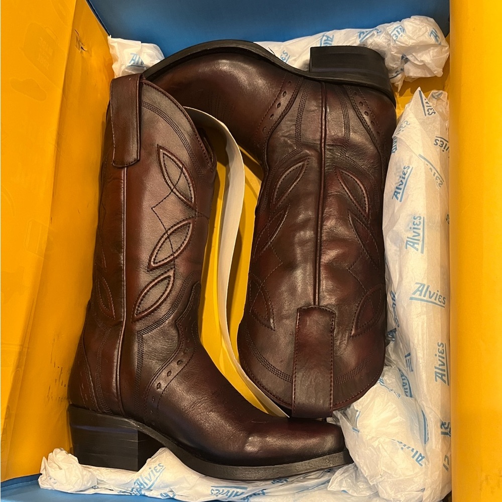 Alvies Cowboy Boot Womens Style: The Rio Grande Color: Cherry Cola Brown Size: 5